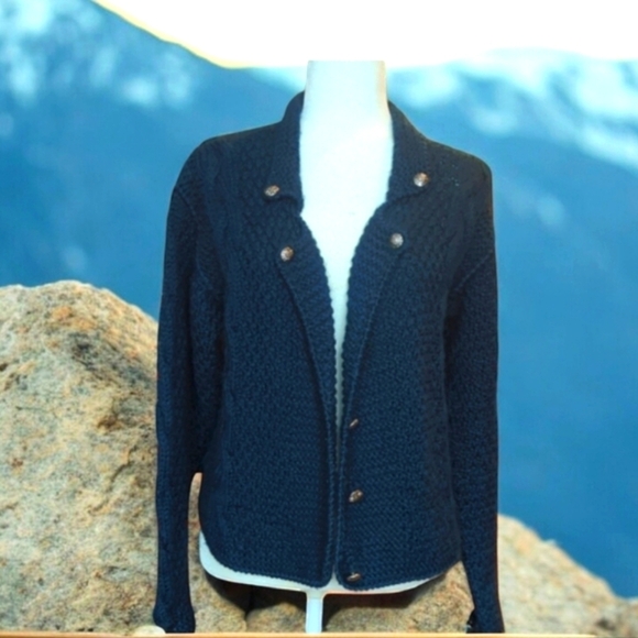 Cullinane hand made in Italy 100% wool blue chunky open cardigan sz M - Picture 1 of 10
